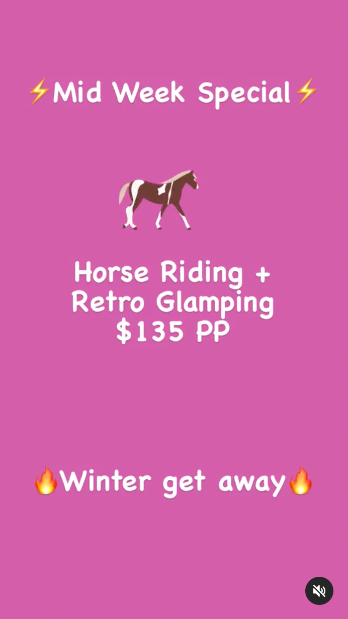 Horse Riding +lakeside retro Glamping (Mid week special! )